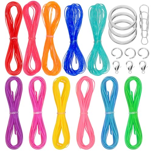 Mardatt 12 Rollen Farben Lanyard String, Gimp String Kunststoff Schnürung Schnur mit Snap Clip Haken und Schlüsselanhänger Kit für Schmuck DIY Armband Herstellung Handwerk Weben Boondoggle von Mardatt