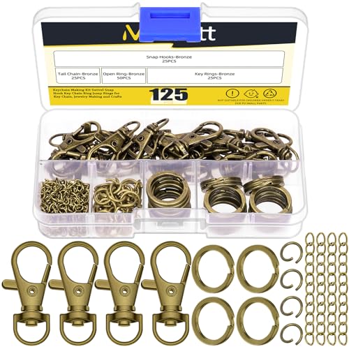 Mardatt 125 Stück Keychain Making Kit, Karabinerhaken und Schlüsselanhänger Ringe, Ringe, Kettenverlängerer für DIY Handwerk (Bronze) von Mardatt