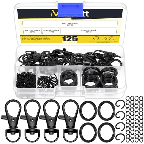 Mardatt 125 Stück Schlüsselanhänger Making Kit, Hummer Claw Clasp Lanyard Snap Haken und Schlüsselanhänger, Jump Ringe, Kettenverlängerer für Schlüsselanhänger Schmuck machen DIY Handwerk von Mardatt