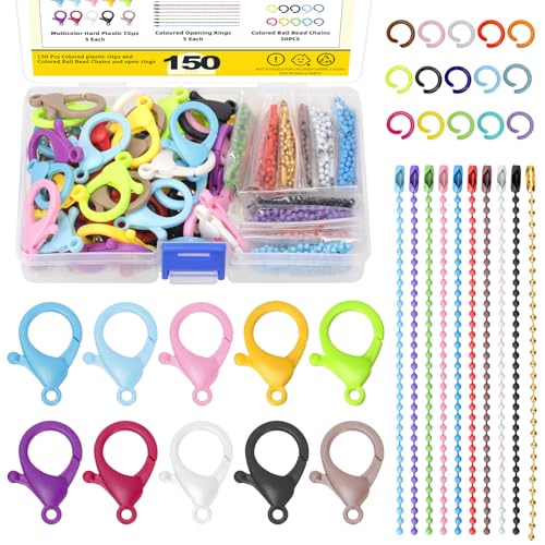Mardatt 150 Stück 10Colors Kunststoff Hummer Claw Verschlüsse Kit, enthalten 1,37" Hummer Claw Clip Schlüsselanhänger Verschlüsse, 4,72" Kugelperlenkette, 0,39" offene Springringe für DIY-Handwerk Mardatt 150 Stück 10Colors Kunststoff Hummer Claw Verschlüsse Kit, enthalten 1,37" Hummer Claw Clip Schlüsselanhänger Verschlüsse, 4,72" Kugelperlenkette, 0,39" offene Springringe für DIY-Handwerk von Mardatt