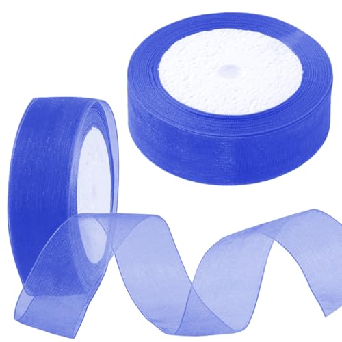 Mardatt 2 Rollen 1 Zoll x 25 Yards Schimmer Sheer Band Geschenk Verpackung Band Blatt, Synthetischer Chiffon, Navy Blue, Klassisch, Einfarbig, Feste, Feierlichkeiten von Mardatt