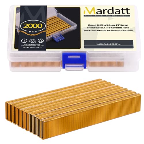 Mardatt 2000 Stück Druckluft Klammern, 5 x 20mm, verzinkte Oberfläche, strapazierfähig, schmale Heftklammern für pneumatische oder elektrische Heftgeräte, Goldfarben, Mardatt 2000 Stück Druckluft Klammern, 5 x 20mm, verzinkte Oberfläche, strapazierfähig, schmale Heftklammern für pneumatische oder elektrische Heftgeräte, Goldfarben, von Mardatt