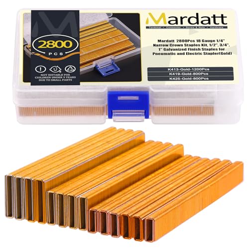 Mardatt 2800 Stück 18 Gauge Schmale Klammern, 5mm x 15/20/25mm, verzinkte Oberfläche, robuste schmale Heftklammern für pneumatische oder elektrische Heftgeräte (Gold) von Mardatt