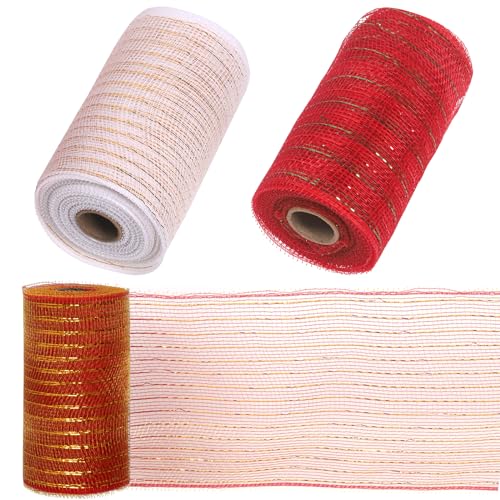 Mardatt 3 Rollen Mesh Ribbon Decor, 6 Zoll x 30 Fuß jede Rolle, Licht Rot Grün Weiß Gold Mesh Ribbon Metallic Folie Mesh Rollen für Dekorationen Wrapping Handwerk Mardatt 3 Rollen Mesh Ribbon Decor, 6 Zoll x 30 Fuß jede Rolle, Licht Rot Grün Weiß Gold Mesh Ribbon Metallic Folie Mesh Rollen für Dekorationen Wrapping Handwerk von Mardatt