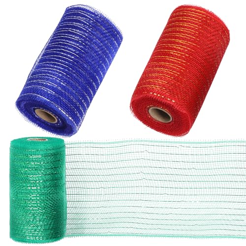 Mardatt 3 Rolls Mesh Ribbon Decor, 6 inch x 30 feet Each Roll, Red Gold Blue Green Mesh Ribbon Metallic Foil Mesh Rolls for Decorations Wrapping Craft Mardatt 3 Rolls Mesh Ribbon Decor, 6 inch x 30 feet Each Roll, Red Gold Blue Green Mesh Ribbon Metallic Foil Mesh Rolls for Decorations Wrapping Craft von Mardatt