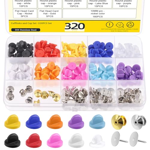 Mardatt 320Pcs Rubber Pin Backs Locking Set Includes Colorful Lapel Pin Backings, Metal Locking Pin Backs and Blank Pins, Butterfly Clutch Pins Kit for Brooches Ties Hats Badges Replacement von Mardatt
