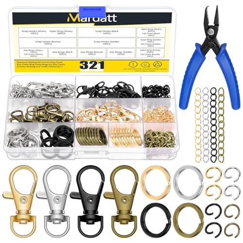 Mardatt 321 Stück 4 Farben Keychain Making Kit, Hummerklaue Verschluss und Schlüsselanhänger Ringe, Jump Rings, Kette Extender, Split Ring Zange für Schlüsselanhänger Schmuck machen DIY Crafts von Mardatt