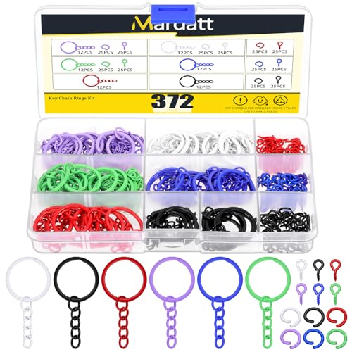 Mardatt 372Pcs 6 Colors Key Chain Rings, Schlüsselanhänger Ring Kit, enthalten 72 Stück 1" Schlüsselanhänger mit Kette, 150 Stück offene Springringe und 150 Stück Schraube Augenstiften von Mardatt