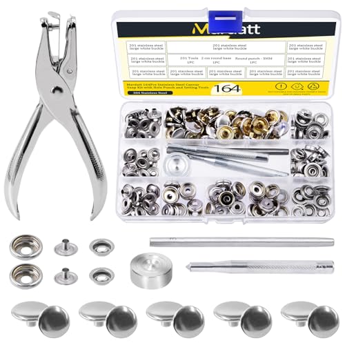Mardatt 50 Sets Canvas Snap Kit Includes Material Hole Punch and Setting Tools, Marine Grade Stainless Steel Canvas Snaps, Canvas Snap Fastener Set, Canvas Snaps Buttons Tools for Boat Cover Furniture von Mardatt