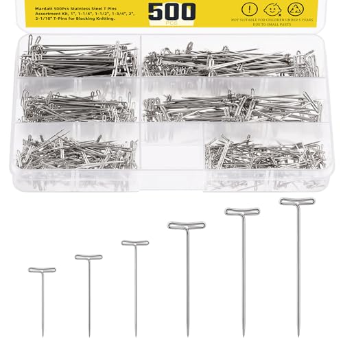 Mardatt 500Pcs 6 Sizes Stainless Steel T-Pins Set with Plastic Storage Box, I" 1-1/4" 1-1/2" 1-3/4" 2" 2.1" Wig T-Pins Wig Pins Sewing Pins Long Straight Pins for Blocking Knitting Sewing Modelling Mardatt 500Pcs 6 Sizes Stainless Steel T-Pins Set with Plastic Storage Box, I" 1-1/4" 1-1/2" 1-3/4" 2" 2.1" Wig T-Pins Wig Pins Sewing Pins Long Straight Pins for Blocking Knitting Sewing Modelling von Mardatt