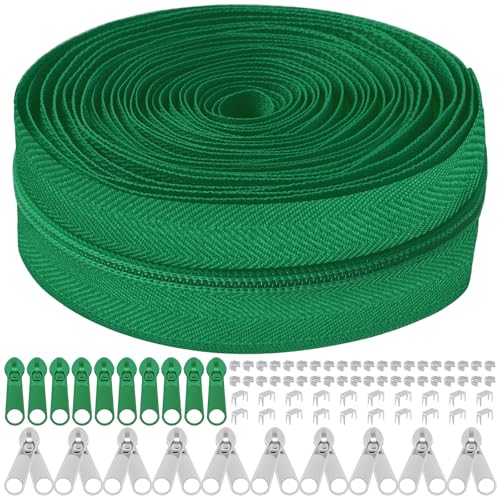 Mardatt 81Pcs Reißverschluss Reparatur Kit, 10 Yards #5 Nylon Reißverschluss Band mit 10Pcs Reißverschluss Slider, 10Pcs Doppel Reißverschluss Slider, 60Pcs Unterseite Top Stops (grün) von Mardatt