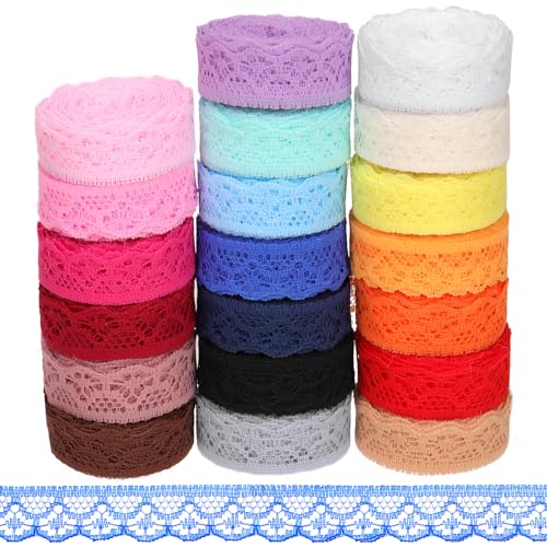 Mardatt Floral Pattern Lace Ribbon, 20 Rollen 200 Yards Spitze Band, 15mm/0,59" breite einzelne florale Muster Stoff Spitze Bänder, mehrfarbige Spitze Stoff Band für Geschenk-Verpackung(20 Farben) von Mardatt