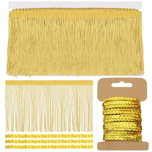 Mardatt Gold Fransen mit Pailletten Trim Kit, 4 Zoll x 5 Yards Nähen Fransen Trim Quasten Trim für Kleidung Vorhang Sofa DIY Lampenschirm Dekoration Mardatt Gold Fransen mit Pailletten Trim Kit, 4 Zoll x 5 Yards Nähen Fransen Trim Quasten Trim für Kleidung Vorhang Sofa DIY Lampenschirm Dekoration von Mardatt