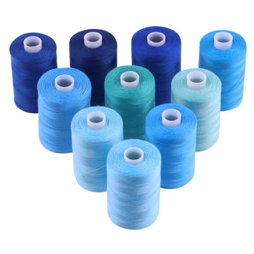 Mardatt Sewing Thread Kit, 10 Colors Polyester Threads 1000 Yards Per Polyester Thread Spools, Handy Polyester Sewing Threads Bobbins Sewing Threads Set for Hand Stitching Quilting(Blue) von Mardatt