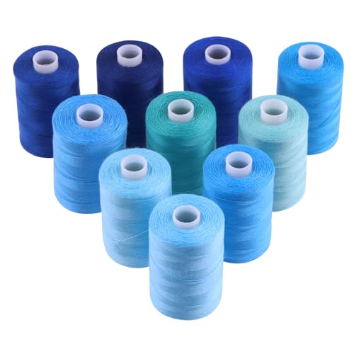 Mardatt Nähfaden-Set, 10 verschiedene Blautöne, Polyester, 1000 Yards pro Spule, 10 Spulen, Handstickerei, Quilten von Mardatt