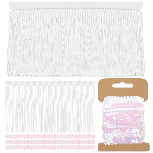 Mardatt weiße Fransen mit Pailletten Trim Kit, 4 Zoll x 5 Yards Nähen Fransen Trim Quasten Trim für Kleidung Vorhang Sofa DIY Lampenschirm Dekoration Mardatt weiße Fransen mit Pailletten Trim Kit, 4 Zoll x 5 Yards Nähen Fransen Trim Quasten Trim für Kleidung Vorhang Sofa DIY Lampenschirm Dekoration von Mardatt