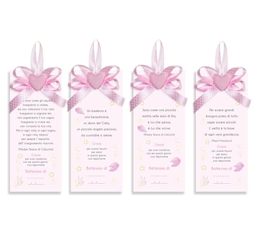 Mareli A10R-SL Set mit 4 Lesezeichen, Gastgeschenke, Tischkarten, Mädchen, Rosa Taufe von Mareli