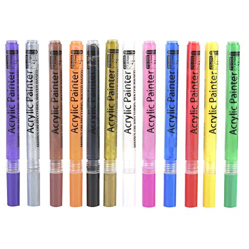 Acrylfarbe Stifte Marker - 0,7 mm 12 Farben Wasser-basierte Paint Pen für Holz, Keramik, Metall, Stoff, Leinwand, Papier, Glas, DIY-Becher von Marhynchus