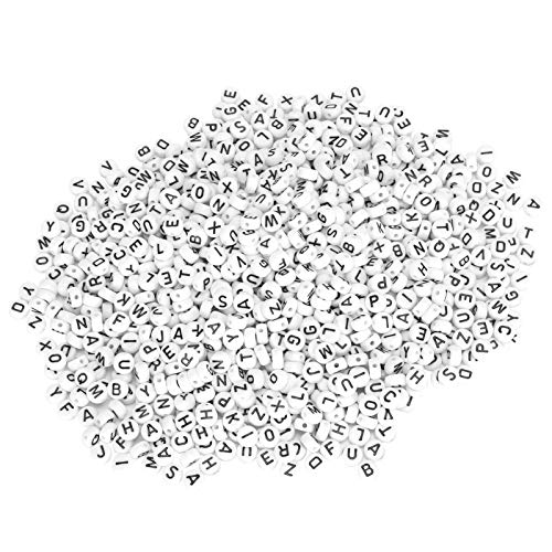 Alphabet Runde Perlen 1000 PCs Weiße Acrylbriefperlen für DIY -Schmuckkleidung Accessoire, für Kinderausbildung Weiße Perlen Schwarze Worte von Marhynchus