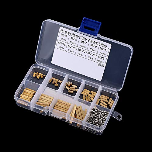Brass Stattes, 270pcs M2 M2 Messingstandard und Schrauben-Sortiments-Kit, Weibliche Standoffs mit Box, Glatt und Klassifizierter Speicher, Weltweit, Weltweit von Marhynchus