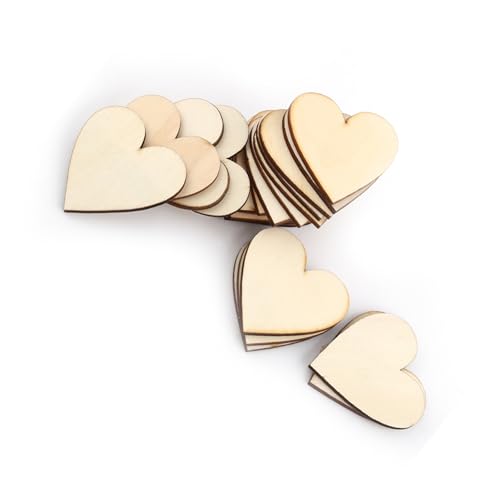 DIY Holz Herzform Ornament Set für Kunst- und Handwerksprojekte, 100 Natürliche Holzherzen für Kartenherstellung und Dekoration (40 mm) von Marhynchus