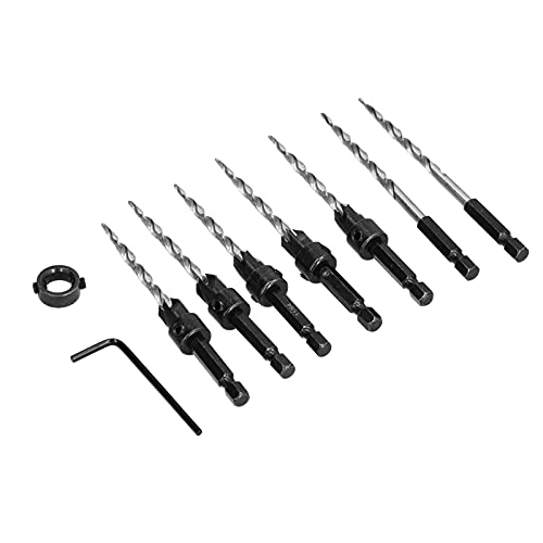 Flötenverstellbares Counterunk-Bohrer-Set, 11/64 Zoll Verjüngte Bohrer mit Kragen und Schraubenschlüssel, Hochgeschwindigkeitsstahl für Holzbearbeitungsbohrer, Hex Shank für Holz von Marhynchus