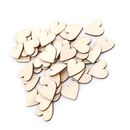 Herzform Holz, Hölzerne Herzformen, 100 Stück Unterschiedliche Größen, Ideal für Kartenherstellung, Scrapbooking, Kunsthandwerk mit Naturholz, Unfertiges Holz (25mm) von Marhynchus