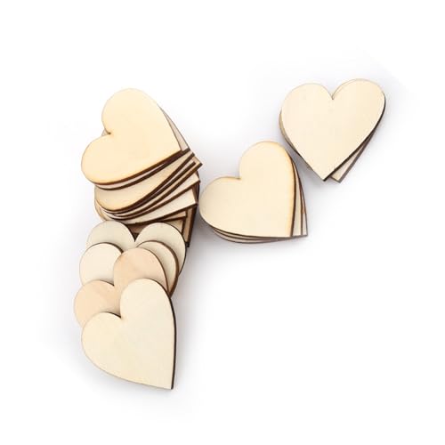Herzform Holz, Hölzerne Herzformen, 100 Stück Unterschiedliche Größen, Ideal für Kartenherstellung, Scrapbooking, Kunsthandwerk mit Naturholz, Unfertiges Holz (40 mm) von Marhynchus