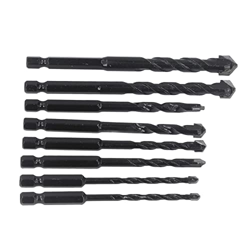 Marhynchus Schwarzzemented Carbid Hex Shank Mauerwerk Bohrer Bit Set, 8pcs, für Multi -Zweck -Bohrer Bitfliesen Beton Ziegelmauer Glasspiegel Plastik Mauerwerk Fliesen Bohrholz Bit Holz von Marhynchus