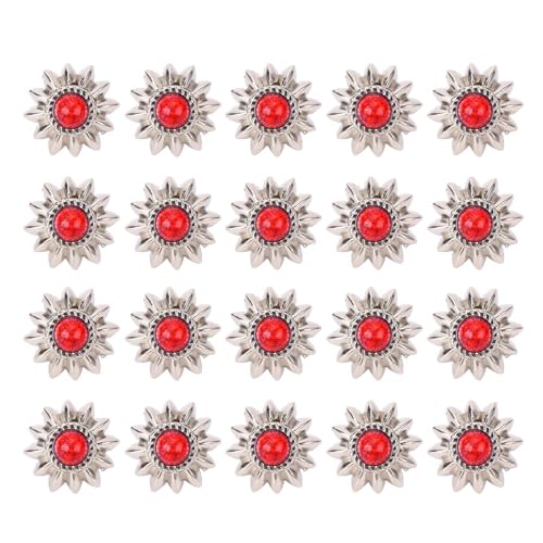 Retro Türkiser Kunstblumenschraubenschnalle Exquisite Vintage Decorative Schnalle für Leder -DIY, 20 Sets für Handgefertigte Projekte (BLACK) (Rot) von Marhynchus