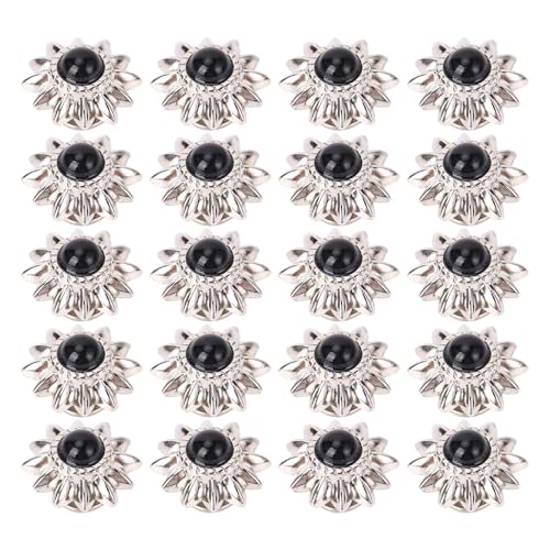 Retro Türkiser Kunstblumenschraubenschnalle Exquisite Vintage Decorative Schnalle für Leder -DIY, 20 Sets für Handgefertigte Projekte (BLACK) von Marhynchus