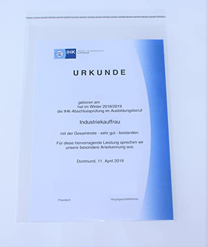 100 St. Schutzhüllen Prospekthüllen Klarsichthüllen, Folie, DIN A4/C4, glasklar, 234 x 324 mm mit 30 mm verschließbarer Klappe zum Schutz von Dokumenten, Zeugnissen, Urkunden, Prospekten, Comicheften von Mari-Medienverpackungen