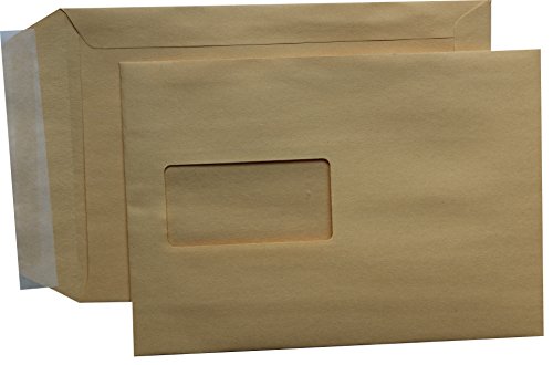 100 St. Versandtaschen Briefumschläge B5 braun haftklebend mit Fenster 176 x 250 mm HK von Mari-Medienverpackungen