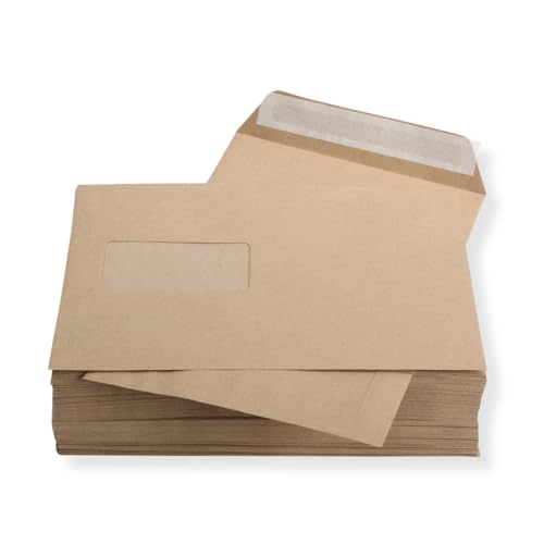 100 St. B5 Versandtaschen braun 176 x 250 mm HK mit Fenster Briefumschlag haftklebend Kuvert von Mari-Medienverpackungen
