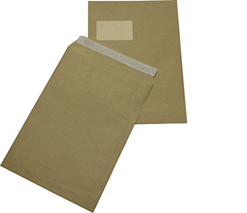 100 St. Versandtaschen Briefumschläge C4 A4 braun haftklebend mit Fenster 229x324 mm HK von Mari-Medienverpackungen
