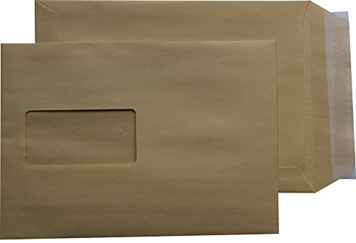 100 St. Versandtaschen Briefumschläge C5 A5 braun haftklebend mit Fenster 162 x 229 mm HK von Mari-Medienverpackungen