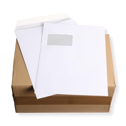 250 St. Versandtaschen extra stark 120 gr. DIN A4 C4 weiß mit Fenster Kuvert Haftklebend Briefumschläge HK von Mari-Medienverpackungen