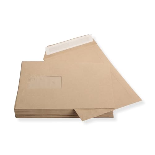 50 St. B5 Versandtaschen braun 176 x 250 mm HK mit Fenster Briefumschlag haftklebend Kuvert von Mari-Medienverpackungen