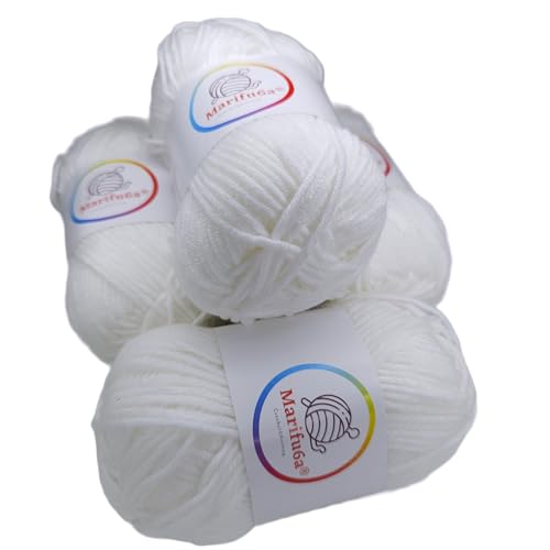 4 Knäuel x 50 g, Milch-Baumwollgarn zum Stricken und Häkeln, 5-lagig, 50 g (weiß) von Marifu6a
