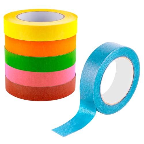 6pcs Kreppband Bunt 15mmx20m Klebebänder Farbig Abklebeband, Masking Tape Regenbogen, Dekoratives Klebeband Bunts Washi Tape für Scrapbooking, Beschriftung, DIY Kunst von Marine Aurora