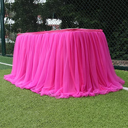 Maritown 39 Zoll Tüll Tischrock Rosa Blau Lila Gaze Tutu Tischrock Für Hochzeit Geburtstagsfeierteile Kuchen Tischdekorationen (L-Rose Red) von Maritown