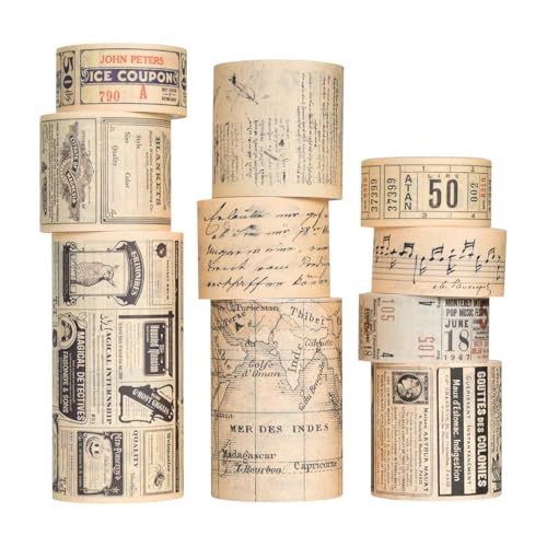 10 Rollen Vintage Washi-Tape Satz,Jahrgang Abdeckband,Washi Masking Tape Dekorative Klebeband,Nostalgischer Stil Dekor-Aufkleber,für Scrapbooking DIY Handwerk Bastelzubehör (Gesamt 30m) von Marjoramy