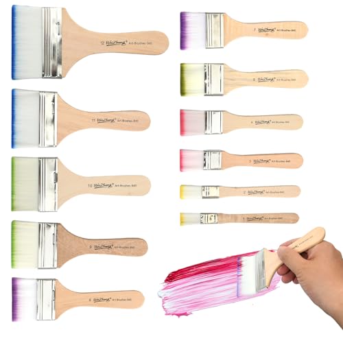 12 Breit Flachpinsel Set Acryl Pinsel Set, Aquarell Pinsel Acrylfarbe, Künstlerpinsel, Ölfarben Pinsel Set mit Holzgriffe, Malpinsel Set für Ölgemälde Malen Acrylmalerei Pinselset, 12 Größen 12 Breit Flachpinsel Set Acryl Pinsel Set, Aquarell Pinsel Acrylfarbe, Künstlerpinsel, Ölfarben Pinsel Set mit Holzgriffe, Malpinsel Set für Ölgemälde Malen Acrylmalerei Pinselset, 12 Größen von Marjoramy