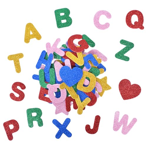 140 Stück Glitter Schaumstoff Sticker, Buchstaben Moosgummi Deko aus EVA, Farben Gemischt Moosgummi Alphabet Glitter, Moosgummi-Aufkleber ABC, Klebebuchstaben für Dekorative Kleidung, Handarbeiten von Marjoramy