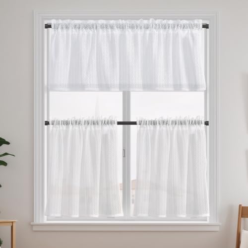 Marjoramy 3 Stück Scheibengardinen, Landhaus Bistrogardine Weiß, Küchengardinen Fenster, Fenstergardinen, Kurzgardine, Scheibengardine Kurz, Transparent Jacquard Gardine, Scheibengardinen Landhaussti Marjoramy 3 Stück Scheibengardinen, Landhaus Bistrogardine Weiß, Küchengardinen Fenster, Fenstergardinen, Kurzgardine, Scheibengardine Kurz, Transparent Jacquard Gardine, Scheibengardinen Landhaussti von Marjoramy