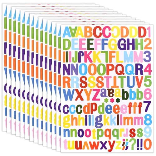 Selbstklebendes Vinyl Buchstaben Zahlen Kit,1764 Stücke 14 Blätter Bunte Klebebuchstaben Aufkleber, Buchstaben Aufkleber, Zahlen Aufkleber,Für Scrapbooking, Postfach,Schilder,Adressnummer,DIY Dekor von Marjoramy