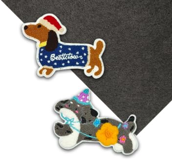 Stoffaufnäher Patch, Gestickter Stoffaufnäher, 4 Stück Cartoon Dackel Stickerei Stoff Patch für Kleidung Handtuch Kleidung Zubehör Patches von Marjoramy