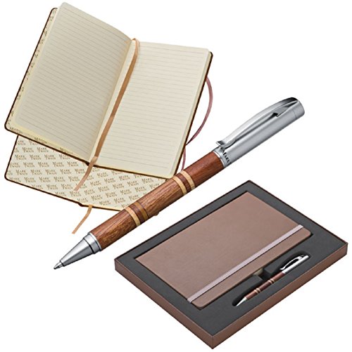 Mark Twain - Set aus einem DIN A5 Notizbuch mit 160 linierten Seiten und einem Metall-Holz-Kugelschreiber mit Drehmechanik und Metall-Großraummine von Mark Twain