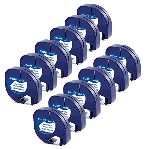 12x Kompatibel mit Dymo Letratag Etikettenband 12mm x 4m White Plastic Schriftband Band 91221 S0721660, Kompatibel mit Dymo Letratag LT-100H LT-110T LT-100T XM, Schwarz auf Weiß von MarkField