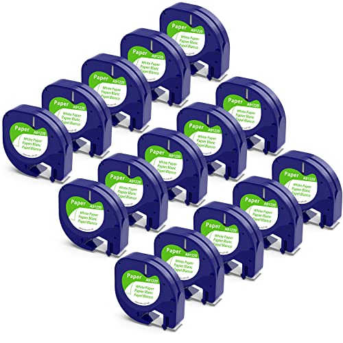 15x Kompatibel mit Dymo Letratag Etikettenband Papier 12mm x 4m, Kompatibel mit Dymo Letratag Schriftband Paper Schwarz auf Weiß für LT-100H LT-100T Plus 200B XR XM, 91200 91220 von MarkField